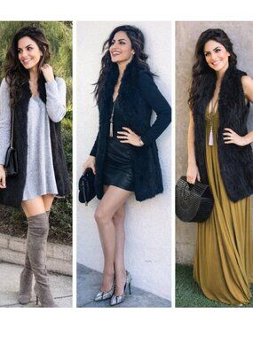 Lyla + Luxe Rabbit Fur Long Vest Size Small / Medium Black Sleeveless